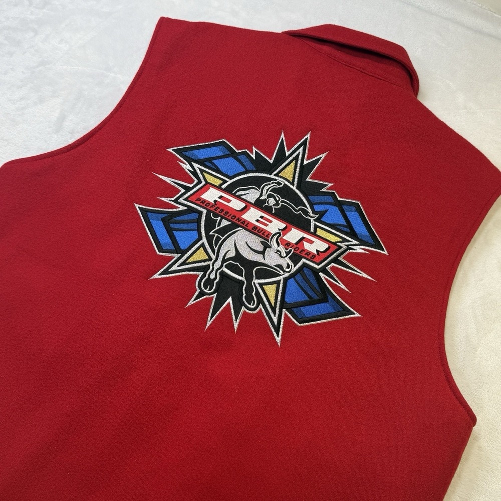 Cripple Creek PBR Vest Mens XL Red Snap Wool Professional Bull Riders Rodeo